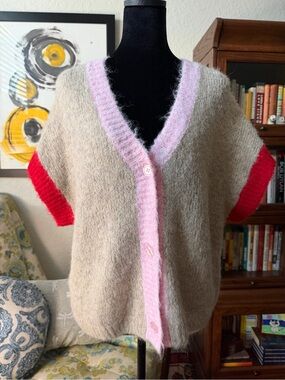 NWT b.young BYMILLERS Color Block Wool Blend Short Sleeve Cardigan S